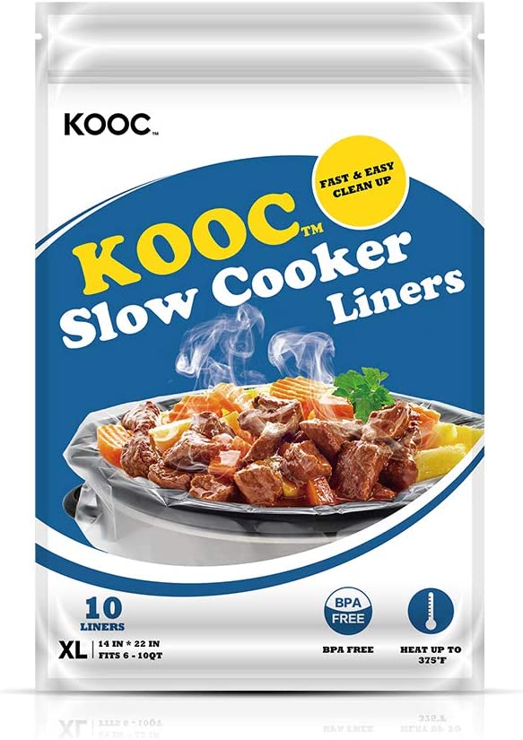 [NEW] KOOC Disposable Slow Cooker Liners and Cooking Bags, Extra Large Size Fits 6QT – 10QT Pot, 14″x 22″, 1 Pack (10 Counts), Fresh Locking Seal…