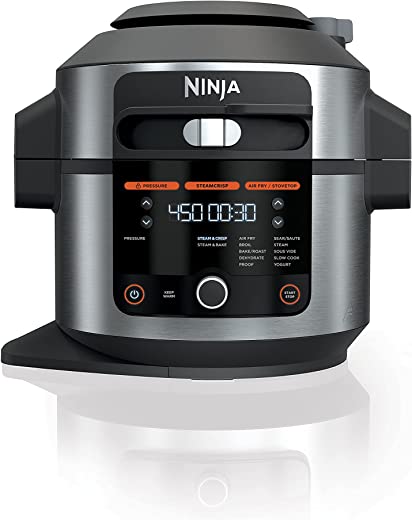 Ninja OL501 Foodi 6.5 Qt. 14-in-1 Pressure Cooker Steam Fryer with SmartLid, that Air Fries, Proofs & More, with 2-Layer Capacity, 4.6 Qt. Crisp…
