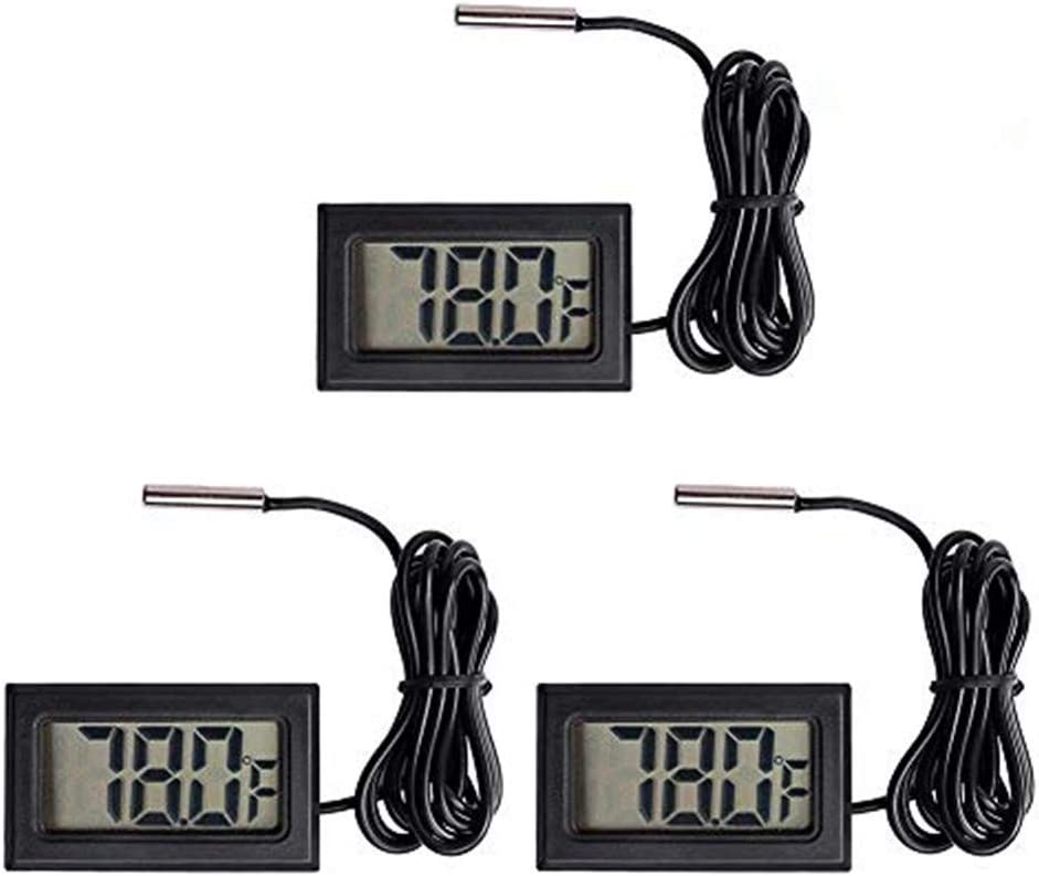 Organizer 3pcs Black Digital LCD Thermometer Temperature Monitor with External Probe for Fridge Freezer Refrigerator Aquarium (Fahrenheit)