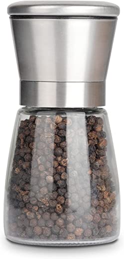 Pepper Grinder Pepper Mill, Salt Grinder Refillable,(Single Package) Adjustable Coarseness Black Pepper Grinder, Stainless Steel Sea Salt Shaker…