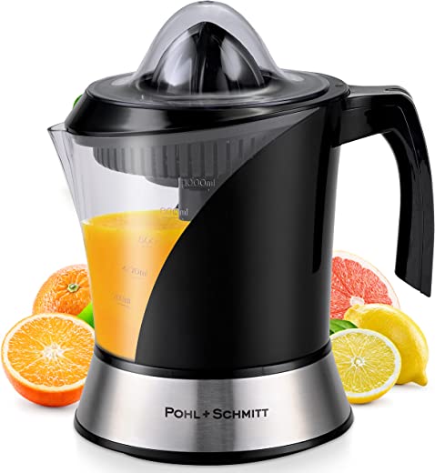 Pohl+Schmitt Deco-Line Electric Citrus Juicer Machine Extractor – Large Capacity 34oz (1L) Easy-Clean, Featuring Pulp Control Technology