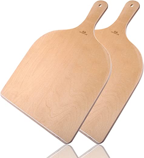 Premium Natural Wood Pizza Peel 12 inch, Large Pizza Paddle Spatula, Cutting Board for Baking Homemade Pizza and Bread – Set of 2