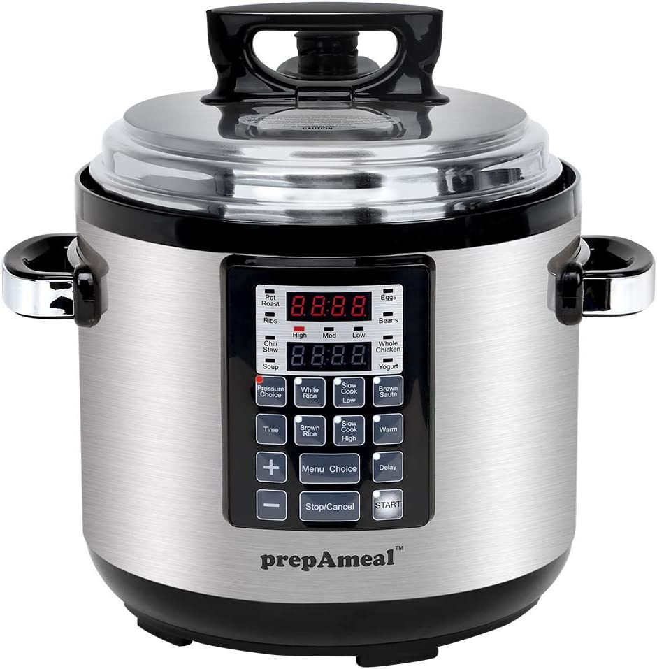 prepAmeal 6QT 8 IN 1 Pressure Cooker MultiUse Programmable Instant Cooker Pressure Pot with Slow Cooker, Rice Cooker, Steamer, Sauté, Yogurt, Warmer