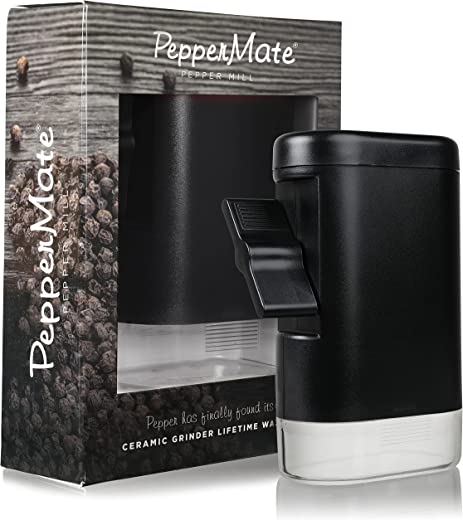 Refillable Sea Salt and Pepper Grinder – Traditional Ceramic Peppercorn Grinder, Pepper Mill by PepperMate (Black)