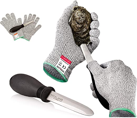 Rockland Guard Oyster Shucking Set- High Performance Level 5 Protection Food Grade Cut Resistant Gloves with 3.5’’ Stainless steel Oyster Knife,…