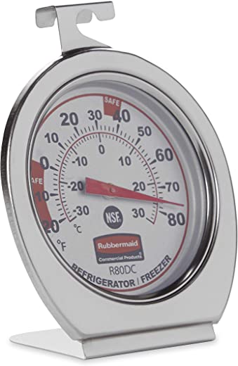 Rubbermaid FGR80DC Refrigerator Freezer Cooler Fridge Thermometer, Classic Large Mechanical Dial, Chrome