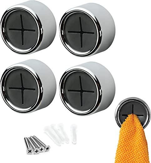 S&T INC. Adhesive Hand Towel Holder for Bathroom, Push Hooks for Towel, Kitchen Towel Holder, Grey, 4 Pack