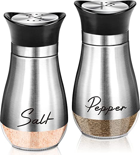 Salt and Pepper Shakers Set,4 oz Glass Bottom Salt Pepper Shaker with Stainless Steel Lid for Kitchen Cooking Table, RV, Camp,BBQ Refillable Design…