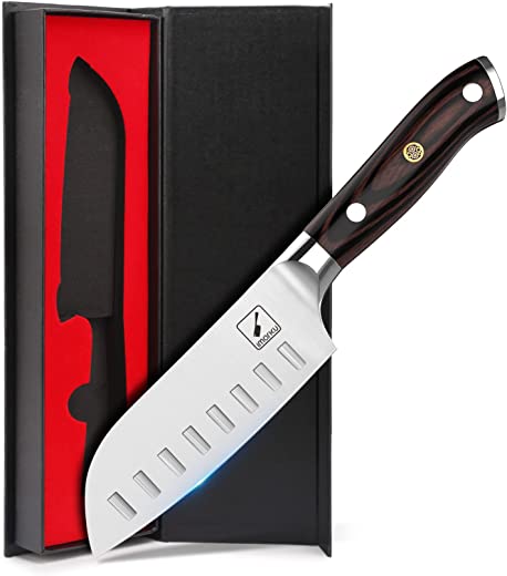 Santoku Knife – imarku Chef Knife 5 inch Ultra Sharp Asian Knife Japanese Chef Knife – Japanese SUS440A Stainless Steel – Ergonomic Pakkawood…