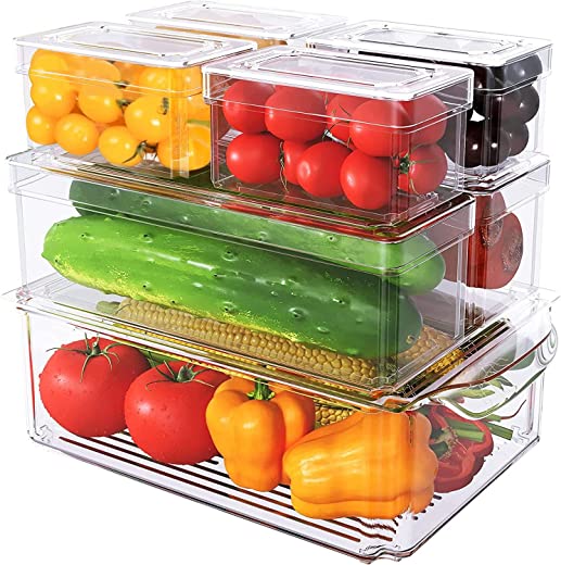 Set Of 7 Fridge Organizer Stackable Refrigerator Organizer Bins with Lids, Fridge Organization and Storage Clear Containers, BPA-Free Plastic…