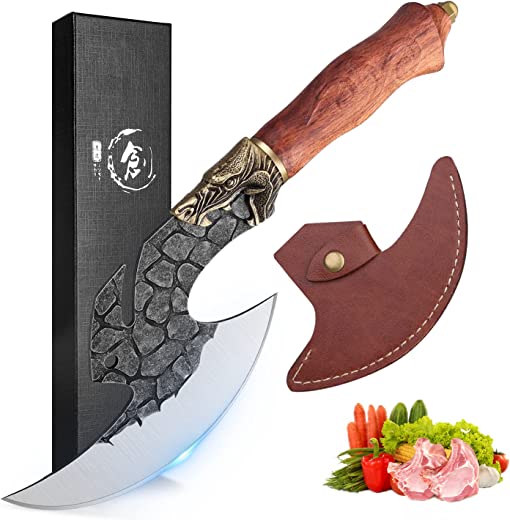 Sharp Meat Cleaver Hand Forged Butcher Boning Knife for Meat Cutting High Carbon Steel Cleaver Knife Vegetable Mincing Camp BBQ Viking Gift Men…