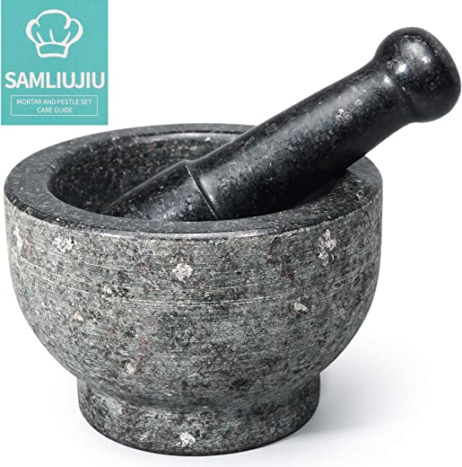 Shiny Metal Spotted Mortar and Pestle Set-2 Cup Capacity，Anti-Slip Bottom Heavy Granite, Pestle Large