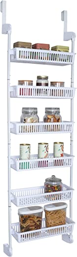 Smart Design 6-Tier Over The Door Pantry Organizer with 6 Full Baskets – Steel and Resin with Stabilizing Brackets to Eliminate Sway – Wall…