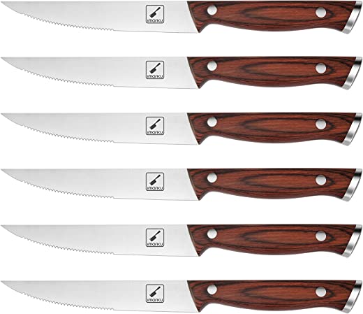 Steak Knives, imarku Steak Knives Set of 6 for Christmas Gifts, Japanese HC Steel Premium Serrated Steak Knife Set with Ergonomic Handle and Gift Box