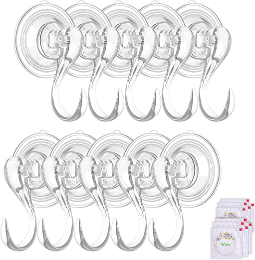 Suction Cup Hooks, VIS’V Small Clear Heavy Duty Vacuum Suction Hooks with Wipes Removable Strong Window Glass Door Kitchen Bathroom Shower Wall…