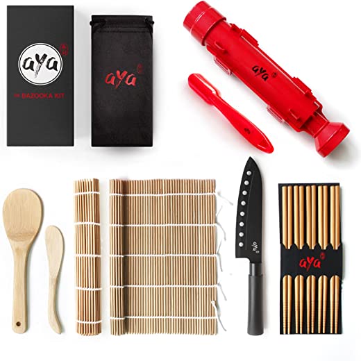 Sushi Making Kit – Original Aya Bazooka Kit – Sushi Knife – Video Tutorials – Sushi Maker – 2 Bamboo Mats – Paddle Spreader – 5 x Chopsticks