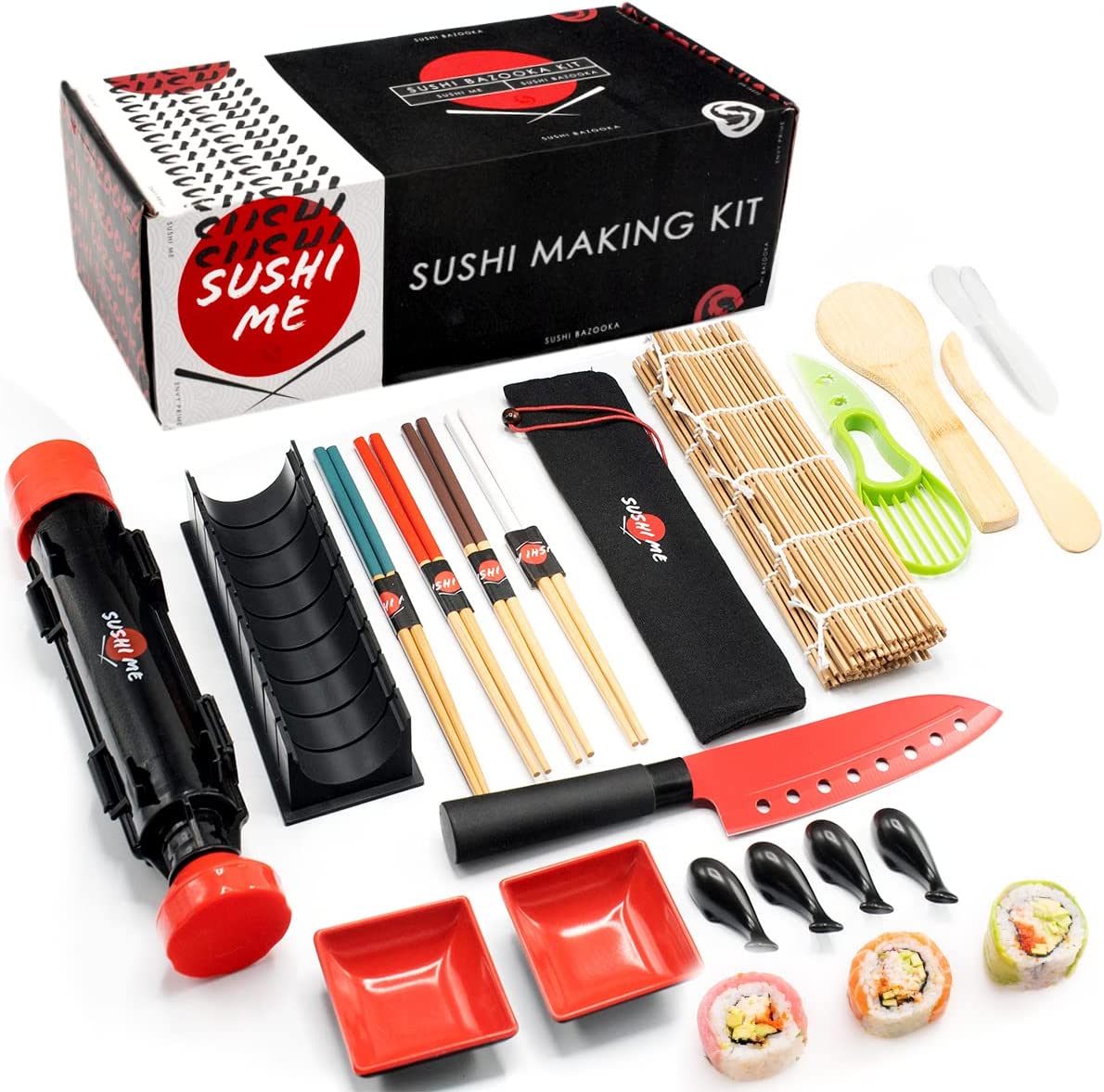 Sushi Making Kit – Sushi Kit For Home Includes Sushi Roller, Sushi Bazooka, Avocado Slicer, Sushi Knife, Sushi Bamboo Rolling Mat, Chop Sticks Pack…
