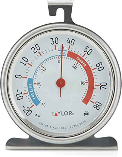 Taylor Precision Products 5924 Large Dial Kitchen Refrigerator and Freezer Kitchen Thermometer, 3 Inch Dial,Silver