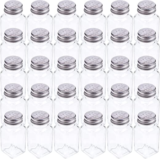 Tebery 30 Pack Glass Salt and Pepper Shaker Set with Stainless Steel Mushroom Top, 2.7oz Spice bottle for Kitchen, Restaurants and Catering,…