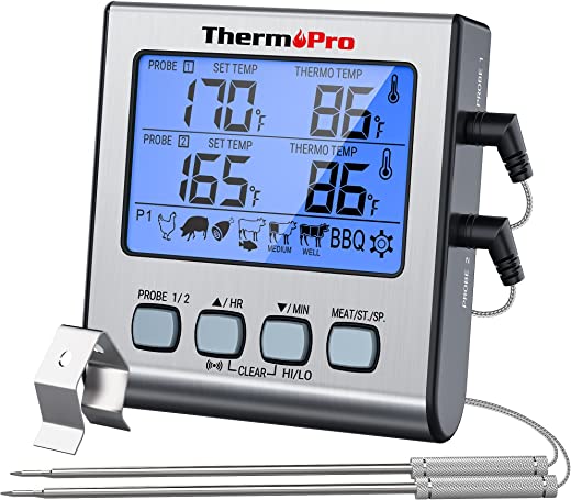 ThermoPro TP-17 Dual Probe Digital Cooking Meat Thermometer Large LCD Backlight Food Grill Thermometer with Timer Mode for Smoker Kitchen Oven BBQ,…