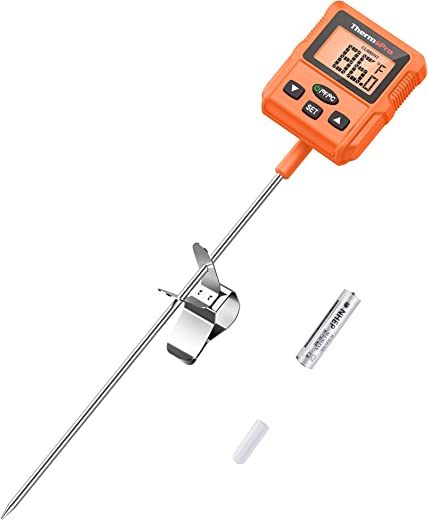ThermoPro TP511 Digital Candy Thermometer with Pot Clip, Programmable Instant Read Food Meat Thermometer with 8” Long Probe for Smoker Baking…