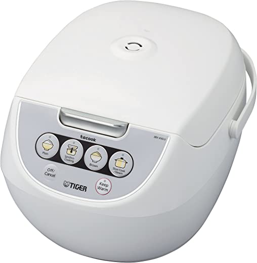 TIGER JBV-A10U 5.5-Cup (Uncooked) Micom Rice Cooker with Food Steamer Basket, White