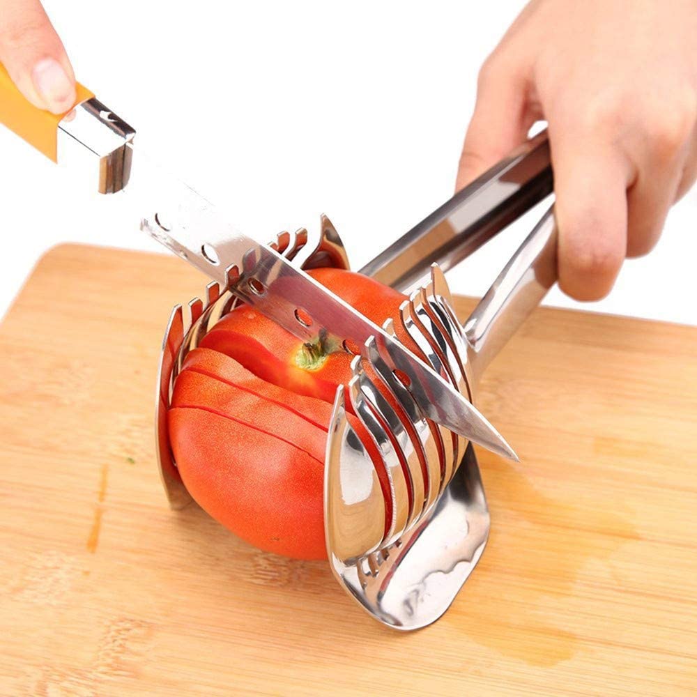 Tomato Slicer Lemon Cutter Stainless Steel Kitchen Cutting Aid Holder Tools For Soft Skin Fruits And Vegetables,Home Made Food & Drinks