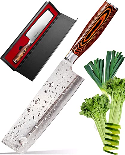 TradaFor Vegetable Knife – Japanese Chef Vegetable Knife – Vegetable Cleaver – Usuba Asian Knife – Kitchen Chef Knife – High Carbon Stainless Pro…