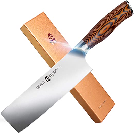 TUO Nakiri Knife – Vegetable Cleaver Kitchen Knives – Japanese Chef Knife German X50CrMoV15 Stainless Steel – Pakkawood Handle – 6.5″ – Fiery Series