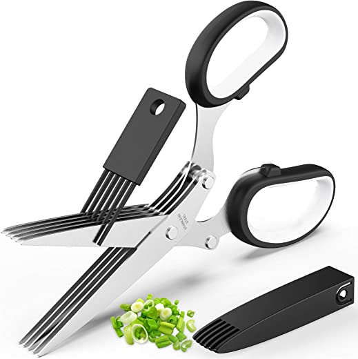 Updated 2022 Herb Scissors Set – Cool Kitchen Gadgets for Cutting Fresh Garden Herbs – Herb Cutter Shears with 5 Blades and Cover, Sharp and…
