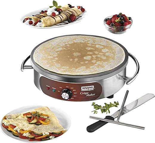 Waring Commercial WSC160X 16″ Electric Crepe Maker, Cast Iron Cooking Surface, Stainless Steel Base, Includes Batter Spreader and Spatula, 120V,…
