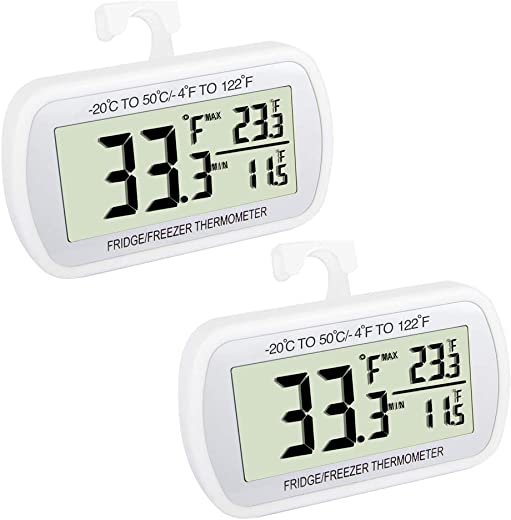 Waterproof Refrigerator Fridge Thermometer, Digital Freezer Room Thermometer , Max/Min Record Function Large LCD Screen and Magnetic Back for…