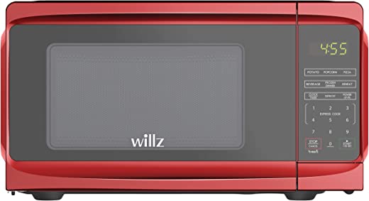 Willz Countertop Small Microwave Oven, 6 Preset Cooking Programs Interior Light LED Display 0.7 Cu.Ft 700W Red WLCMV807RD-07