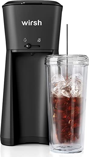 Wirsh Iced Coffee Maker, Single Serve Coffee Maker with 22 Ounce Tumbler and Reusable Coffee Filter, Black