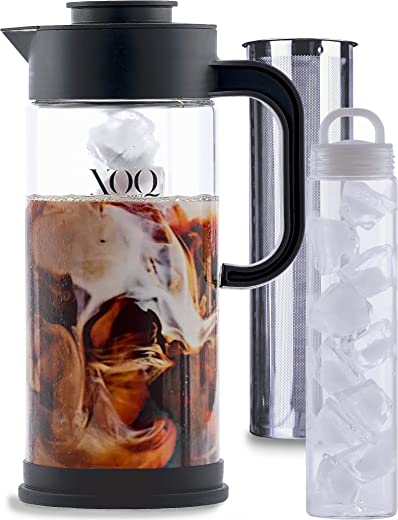 XOQ Cold Brew Coffee Maker + Chiller Kit + 50oz/1.5L Glass Cold Brew Maker – Iced Coffee Maker & Ice Tea Maker – Large Iced Coffee Pitcher for…