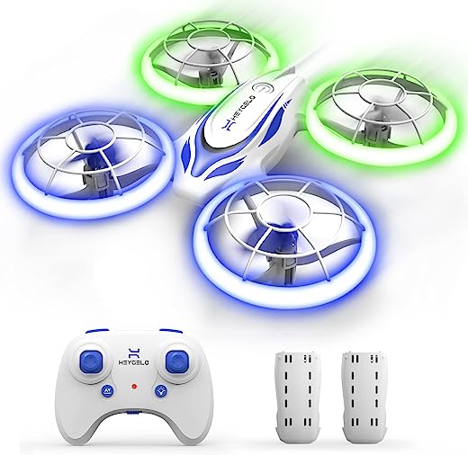 Heygelo Drone for Children, RC Quadcopter Mini Drone with 2 Batteries, Blue and Green Lights, Automatic Altitude Hold, 3D Flip, Headless Mode, Toy…