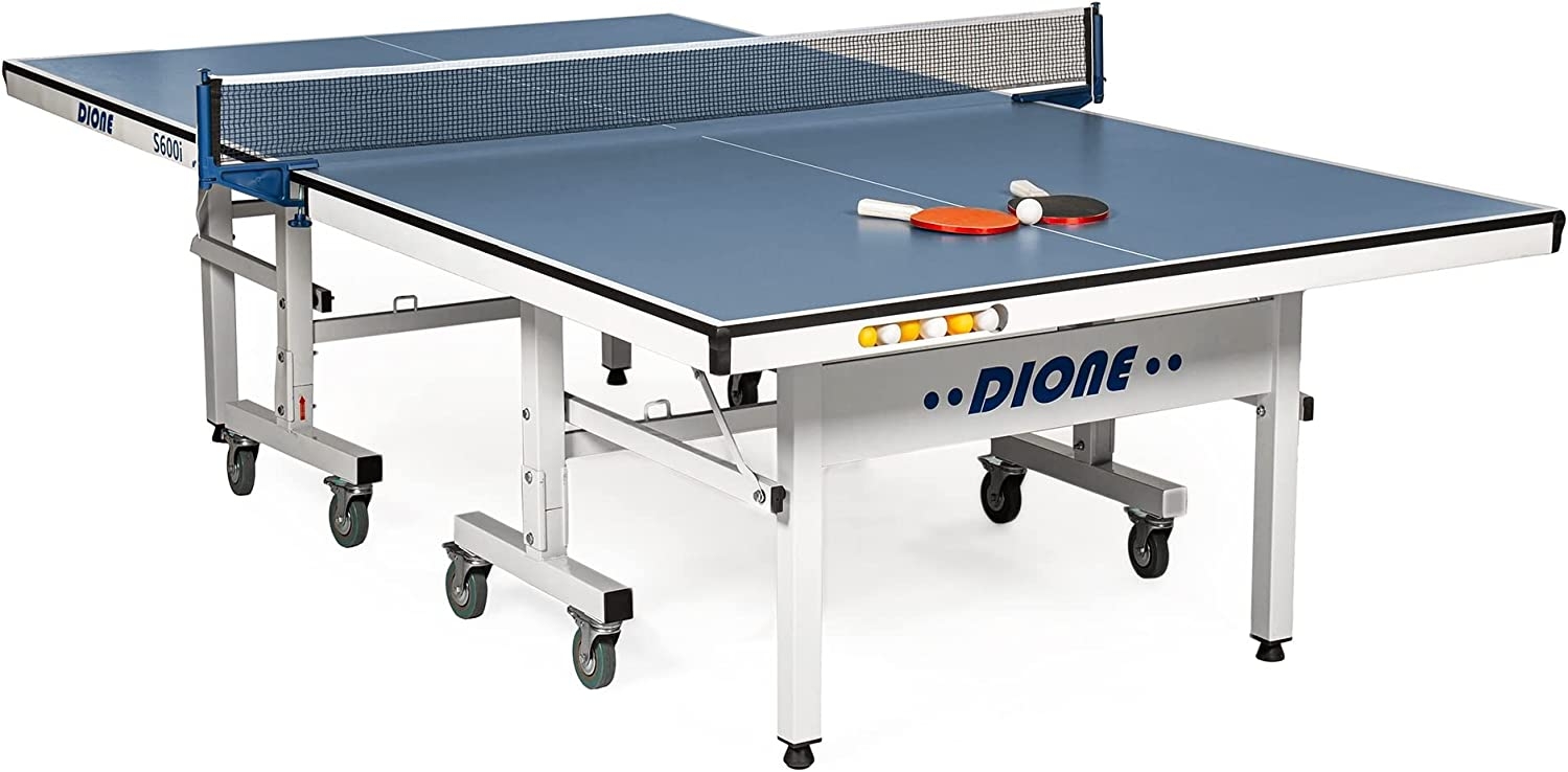 Dione School Sport 600 Compact Indoor Table Tennis Table Tennis Table Rolling and Foldable Pre-Assembled 95 kg Blue   Import
