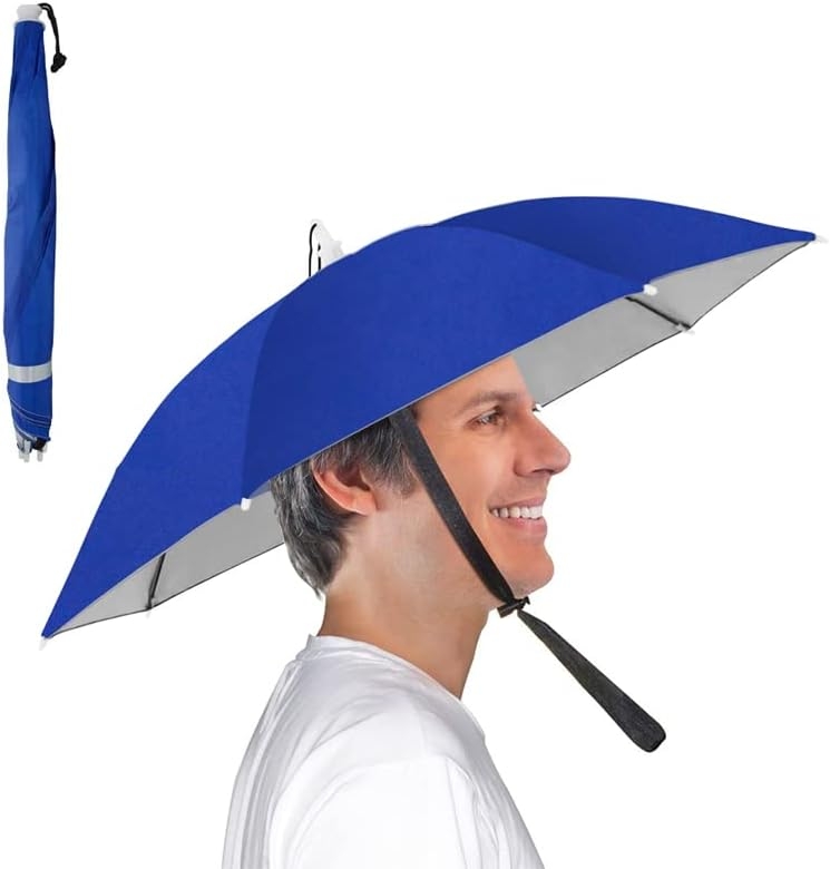 Kilobey Sombrero de paraguas, 25 pulgadas, pequeño gorro de paraguas manos libres para adultos y niños, 7 varillas de