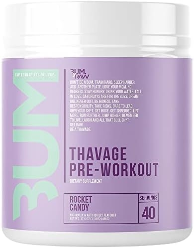 RAW Thavage Pre Workout – Rocket Candy | Fórmula de Chris Bumstead para antes del entrenamiento, nutrición deportiva, polvos