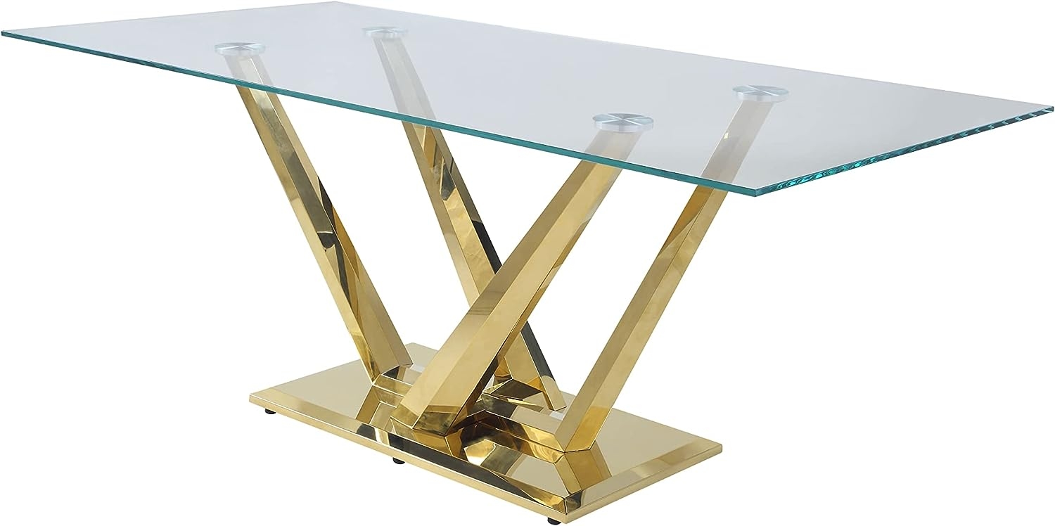 Acme Furniture Barnard Dining Table, Clear, Mirrored Gold   price checker   price checker Description Gallery Reviews