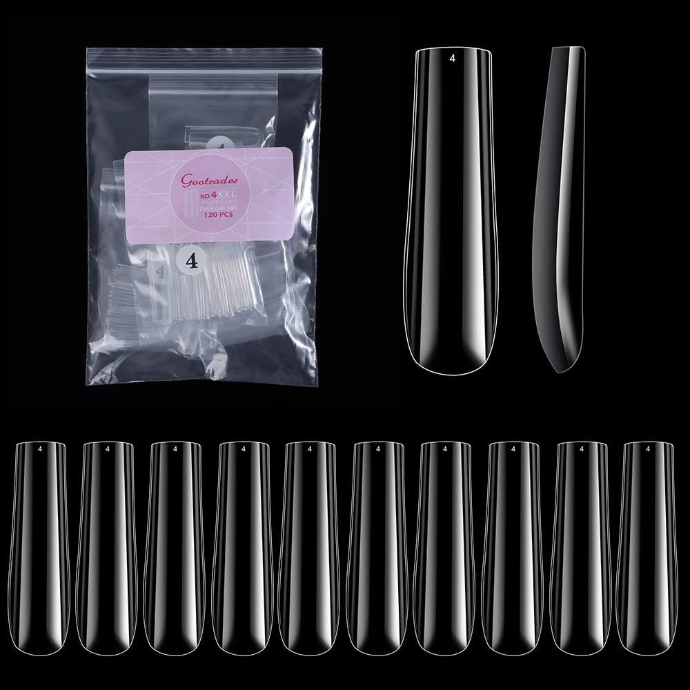 600Pcs Extra Long Nail Tips, Clear XXL Straight Tapered Square Full Cover Nail Tips, Press On False Nail Tips for Salons and DIY