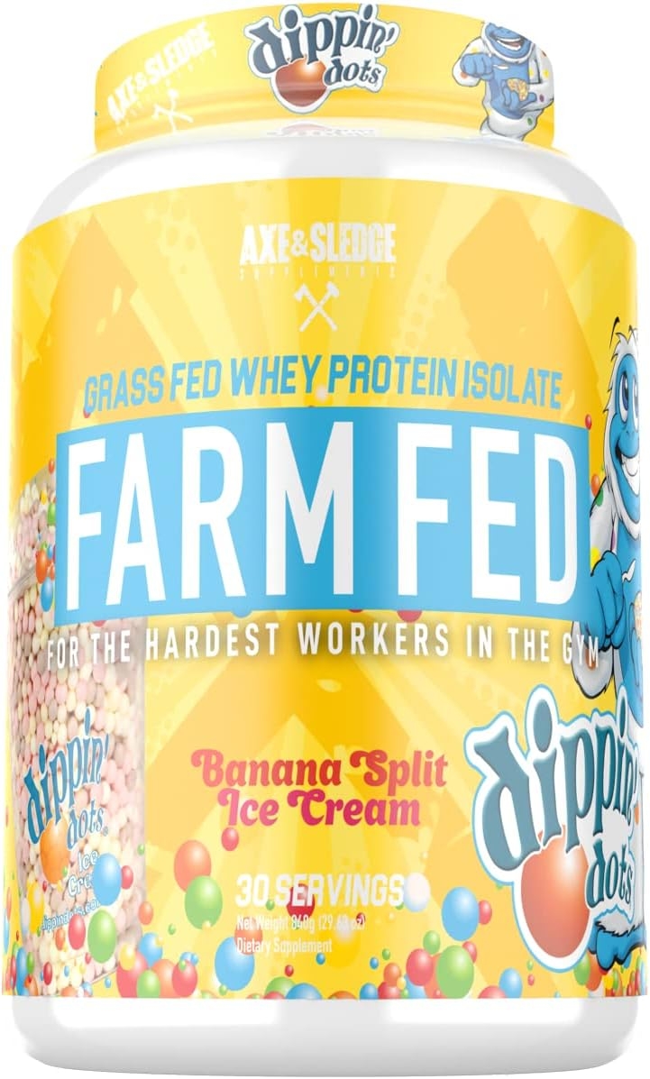Axe & Sledge Supplements Farm Fed Grass-Fed Whey Protein Isolate, Digestive Enzymes, 22 Grams Protein, 30 Servings (Dippin’ Dots