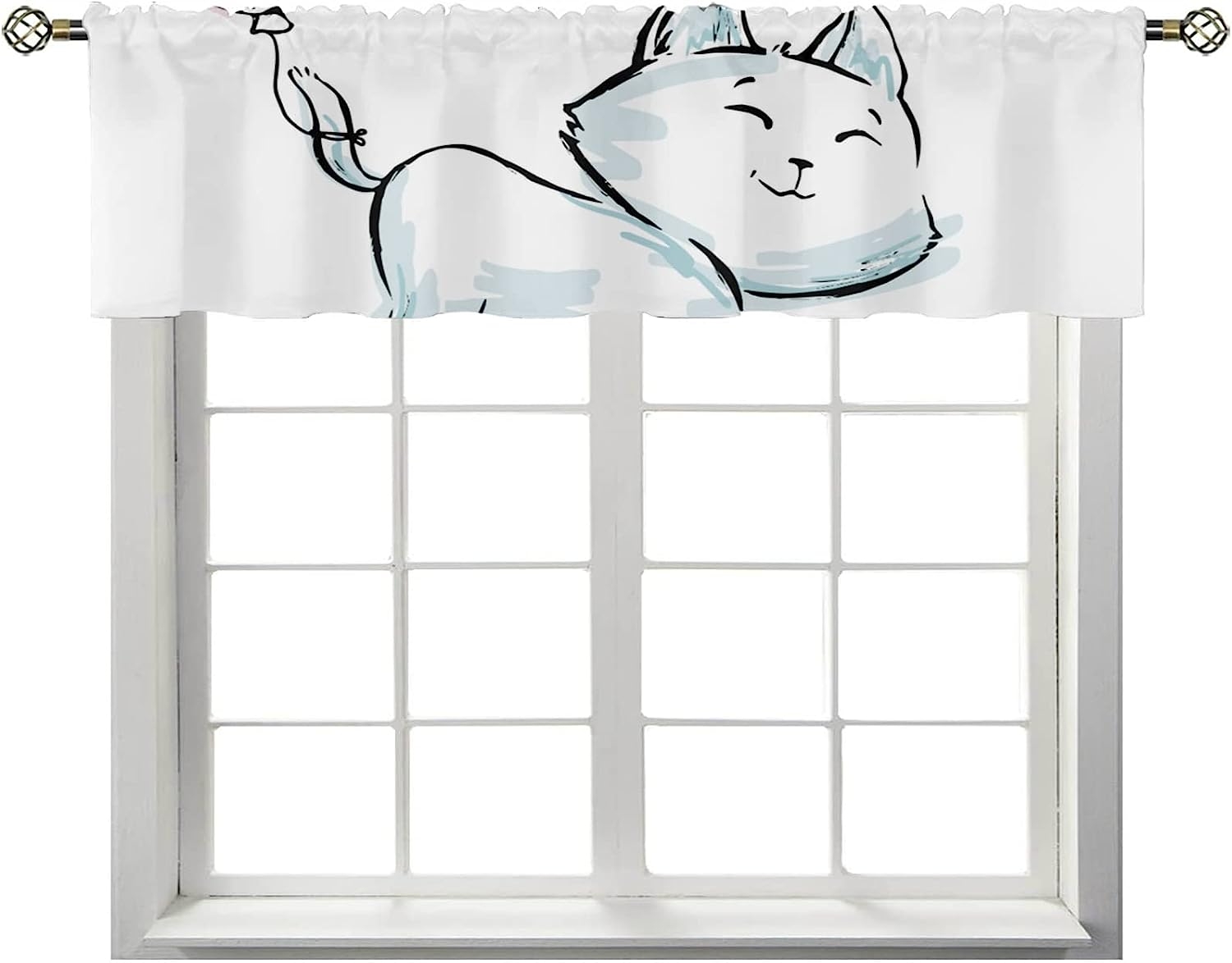 HHL Cat Balloon Cute Print Cool Kitty Window Valance for Kitchen Bedroom Living Room Basement Rod Pocket Durability Topper