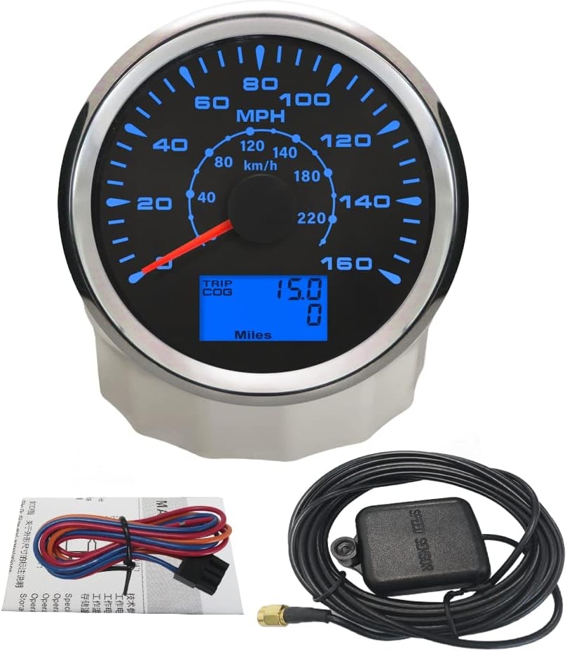 ELING MPH GPS Speedometer Velometer 160 MPH 220 KM/H Speedo Gauge Trip Counter Odometer for Racing Car Motorcycle Van 3 3/8″ 12V