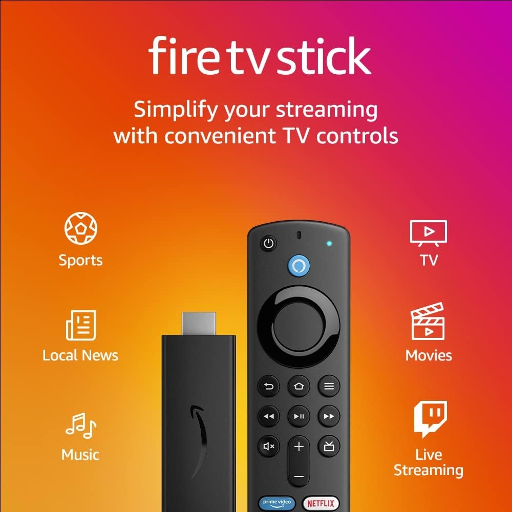 Fire TV Stick con Alexa Voice Remote (incluye controles de TV), TV gratuita y en directo sin cable ni satélite, Dispositivo de
