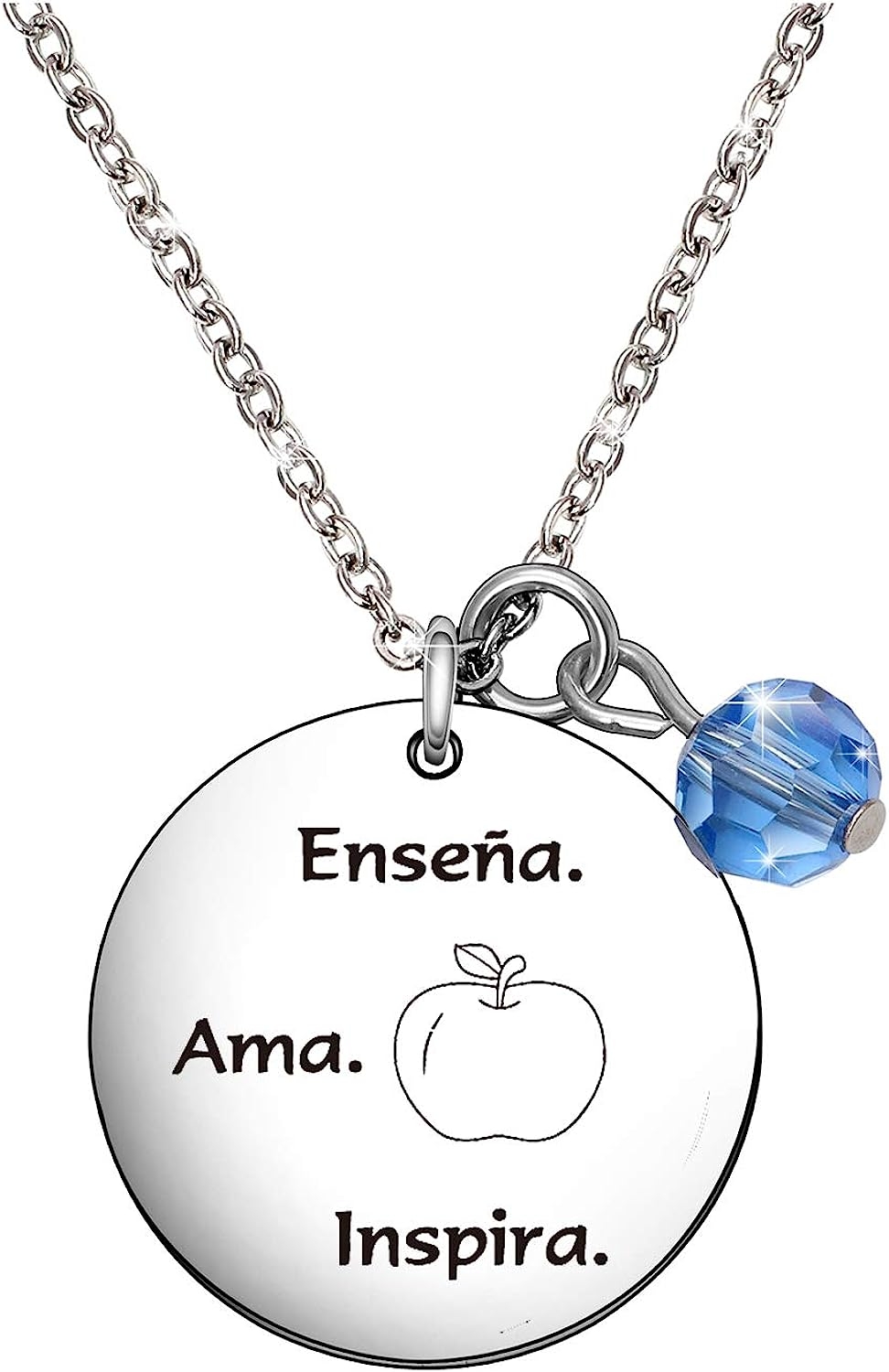 De&ai Teachers in Spanish Apple Necklace, Spanish Teacher Appreciation Gift, Enseña Ama Inspira Necklace   price checker  