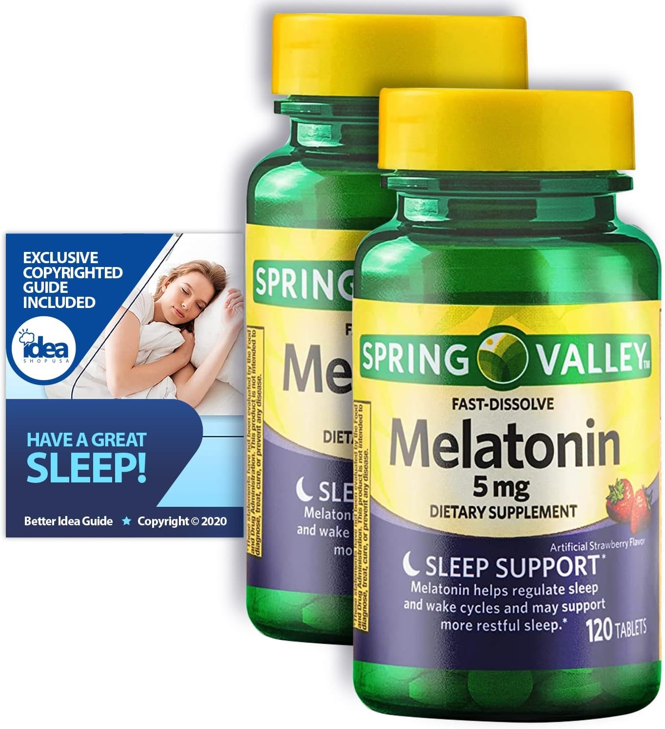 Melatonin Fast-Dissolve Tablets, 5mg by Spring Valley, 120 Ct (2 Pack) Bundle with Exclusive “Have a Great Sleep” – Better Idea