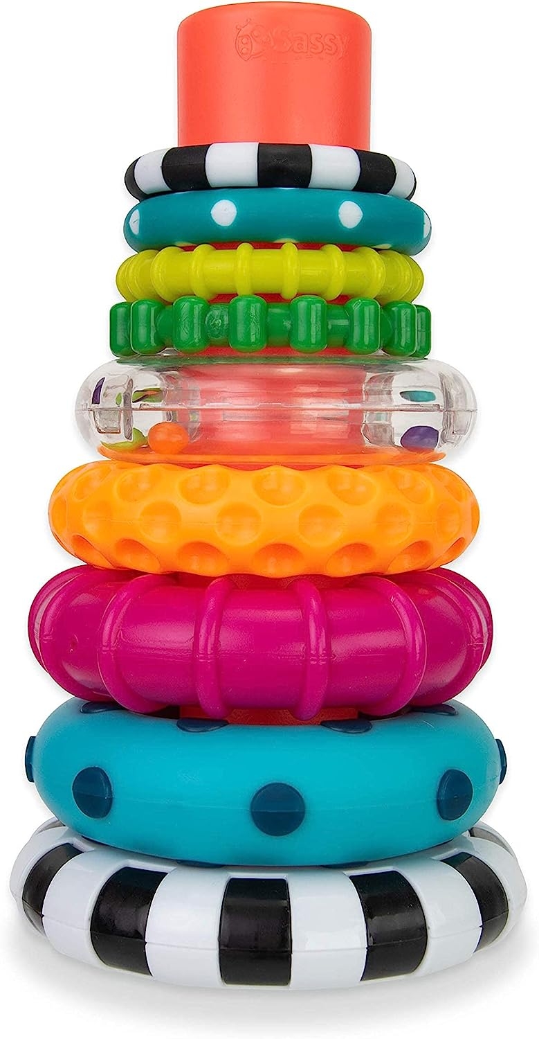 Sassy Stacks of Circles Stacking Ring STEM Learning Toy, Age 6+ Months, Multi, 9 Piece Set   Import  Single ASIN  Import