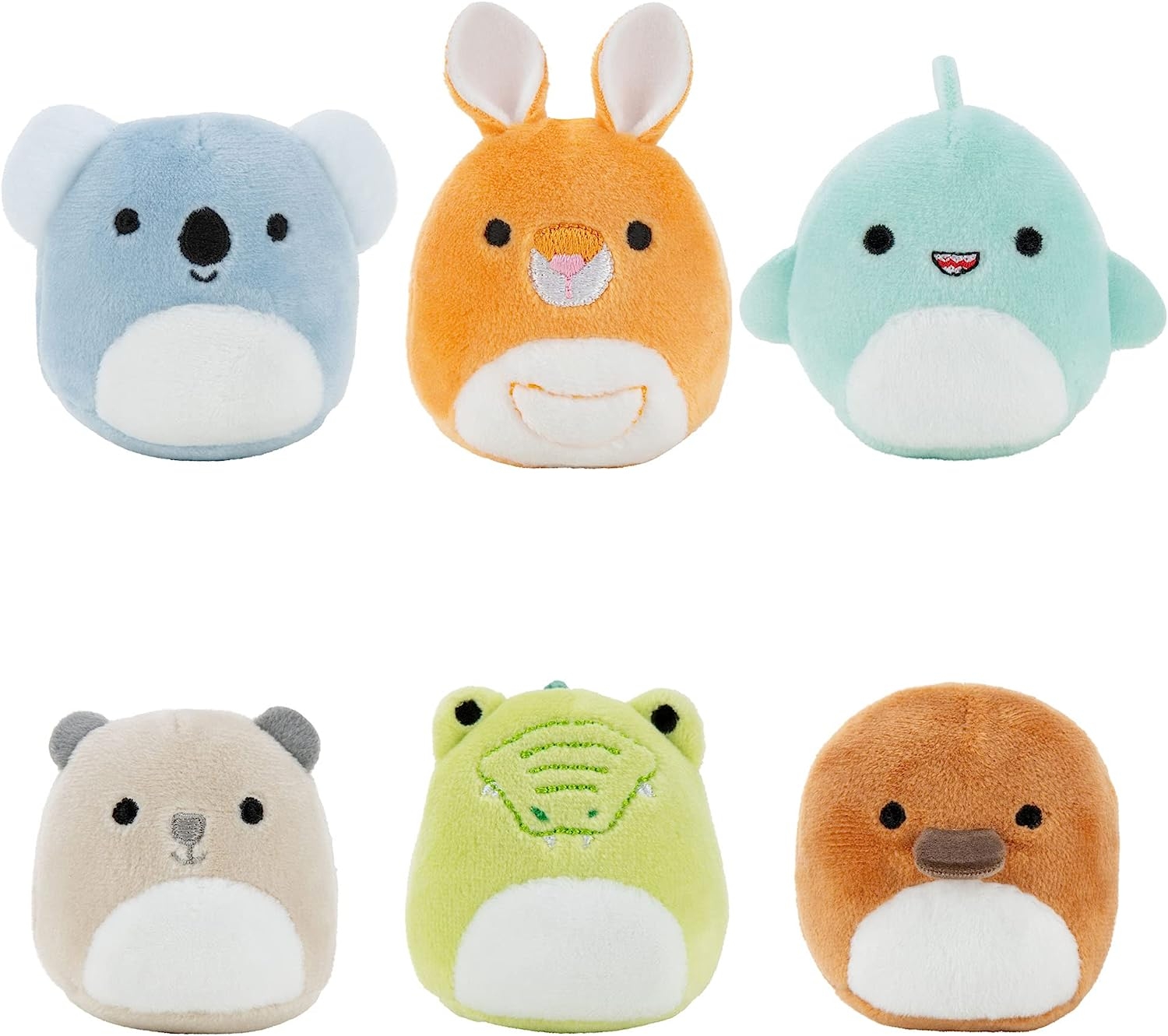 Squishville by Original Squishmallows Down Under Squad Plush – Six 2-Inch Wesley, Kayla, Keely, Ham, Santino, and Sharon Plush –