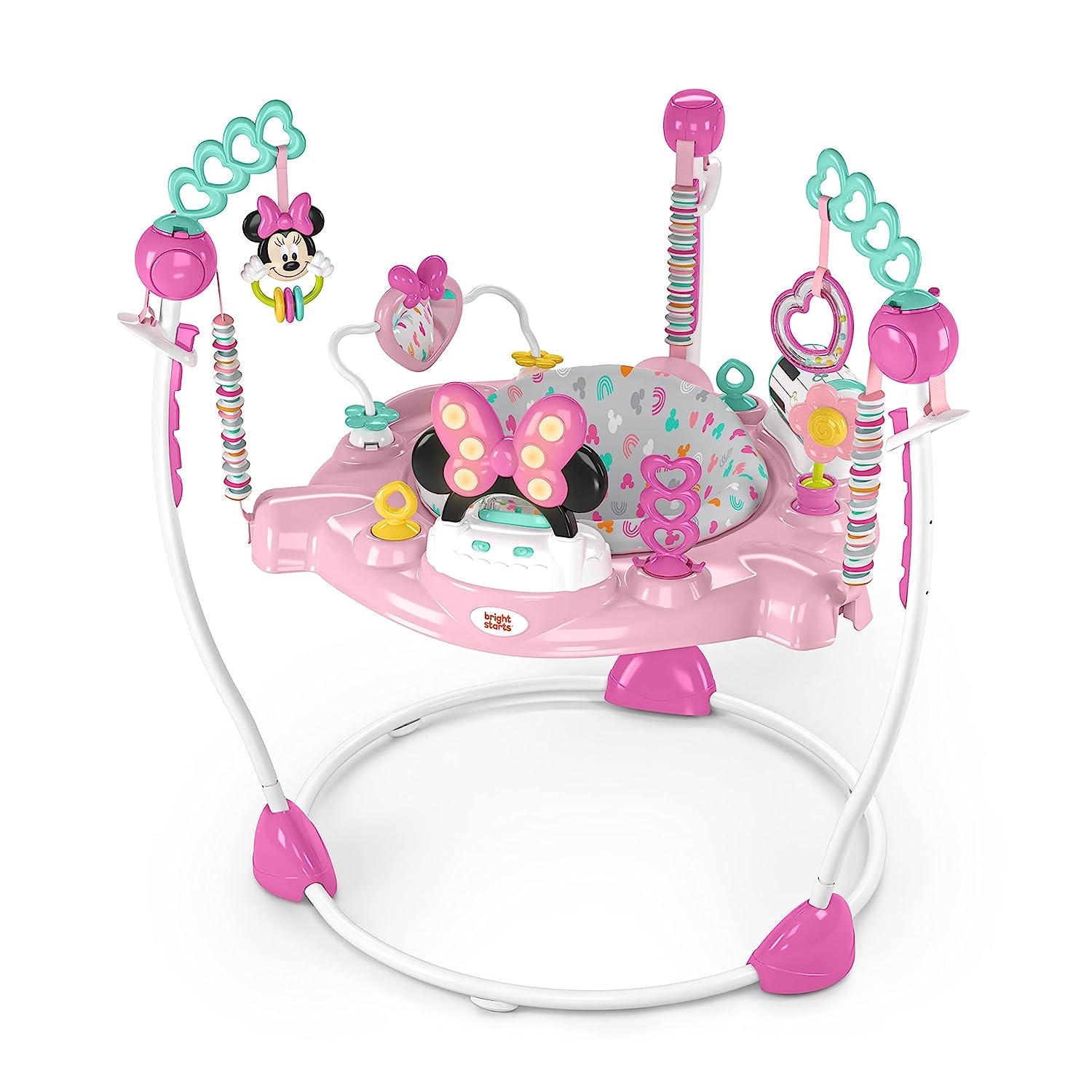 Disney Baby Minnie Mouse Forever Besties Baby Activity Center Jumper with 10 Toys, Lights & Sounds, 360-Degree Seat, 6-12 Months